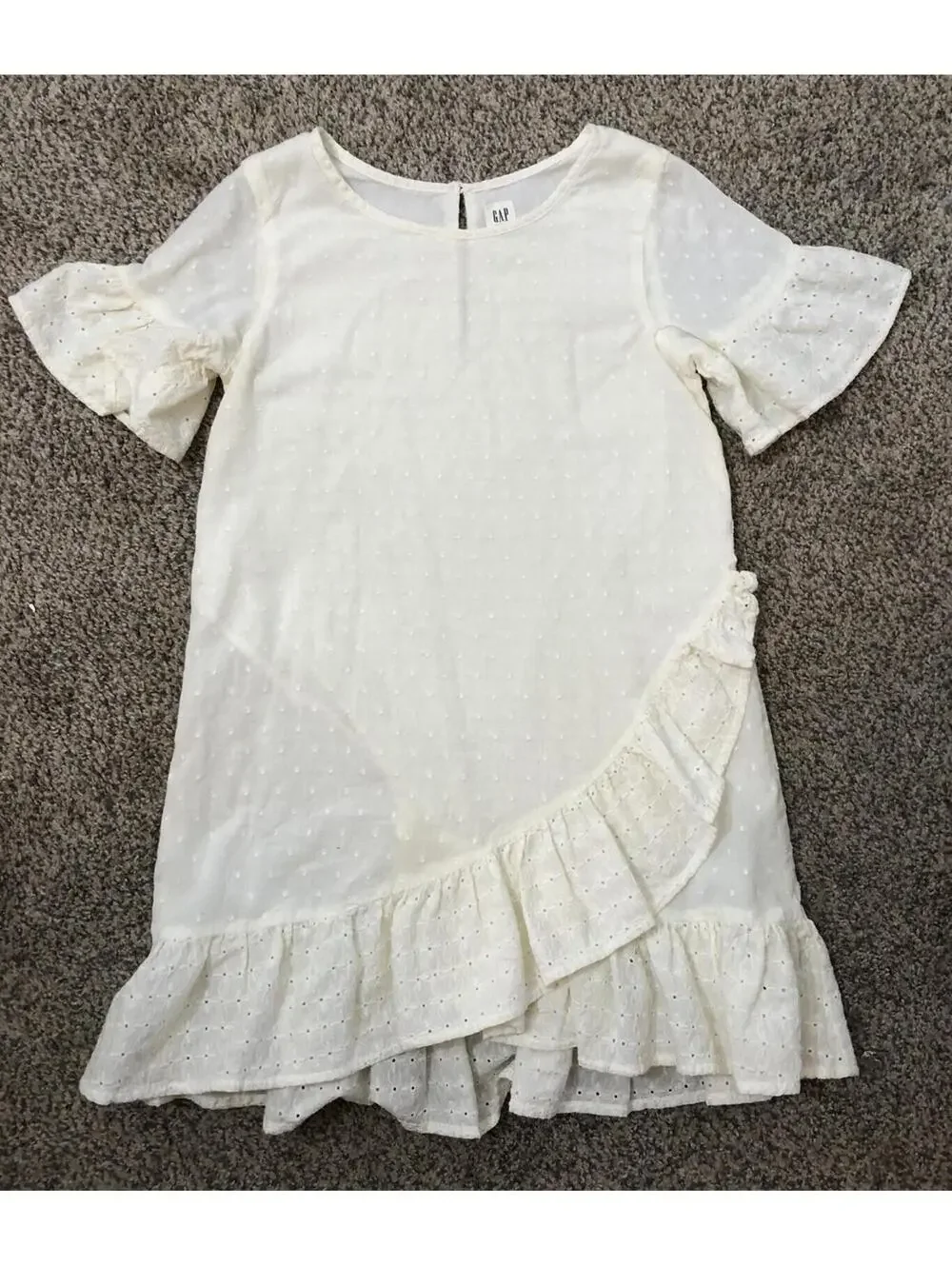 Gap Kids Girls Medium 8 Dress White Dotted Swiss Eyelet Sleeves Ruffles